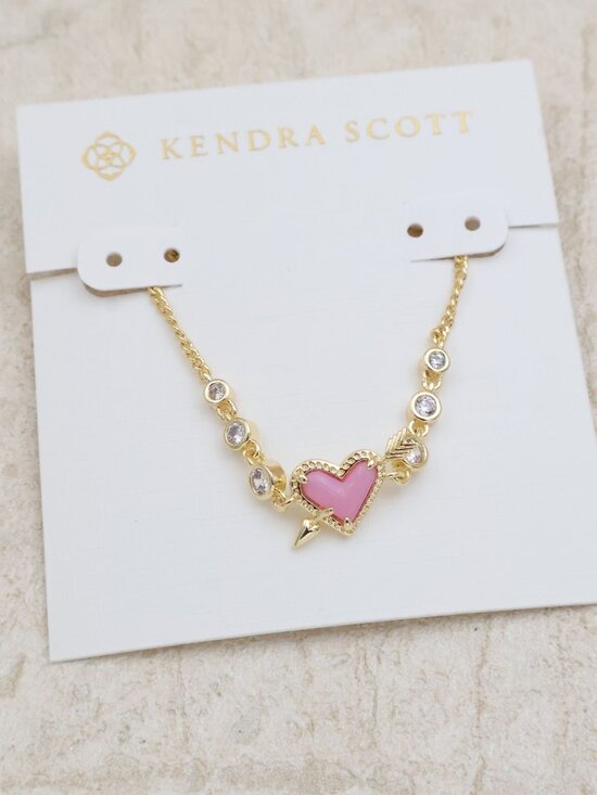 Kendra Scott Jewelry - Kendra Scott Ari Heart Arrow Pink Opalescent Resin Tennis Bracelet Gold